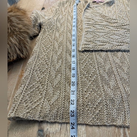 Calypso St Barth cardigan cashmere gold metallic fur cuffs M - Picture 7 of 10